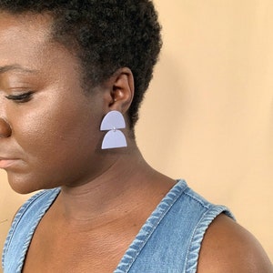 Double Half Moon Light Blue Lightweight Clay Earrings for Modern Women with Style available in clip-on, made in Philly image 3