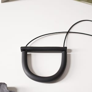 Study No. 9:  Brick – unique color block modern long monotone polymer clay minimal large tube statement necklace w/ leather for perfect gift