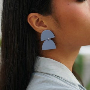Double Half Moon Light Blue Lightweight Clay Earrings for Modern Women with Style available in clip-on, made in Philly image 2