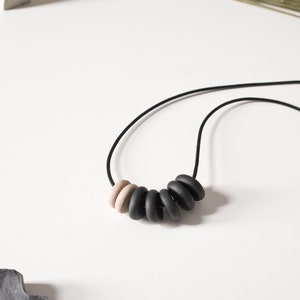Study No. 1: Abacus in Black/Latte – modern long monotone polymer clay statement necklace w/ leather cord perfect for cool hipster people