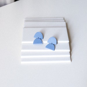 Double Half Moon Light Blue Lightweight Clay Earrings for Modern Women with Style available in clip-on, made in Philly image 4