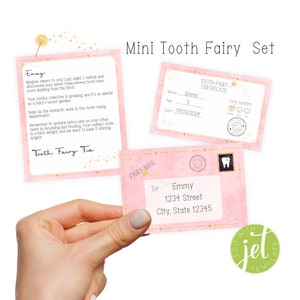 Pink Mini Tooth Fairy Set, Printable Envelope, Tooth Certificate, and 28 editable Tooth Fairy Letters - Fully Editable with Jettemplate
