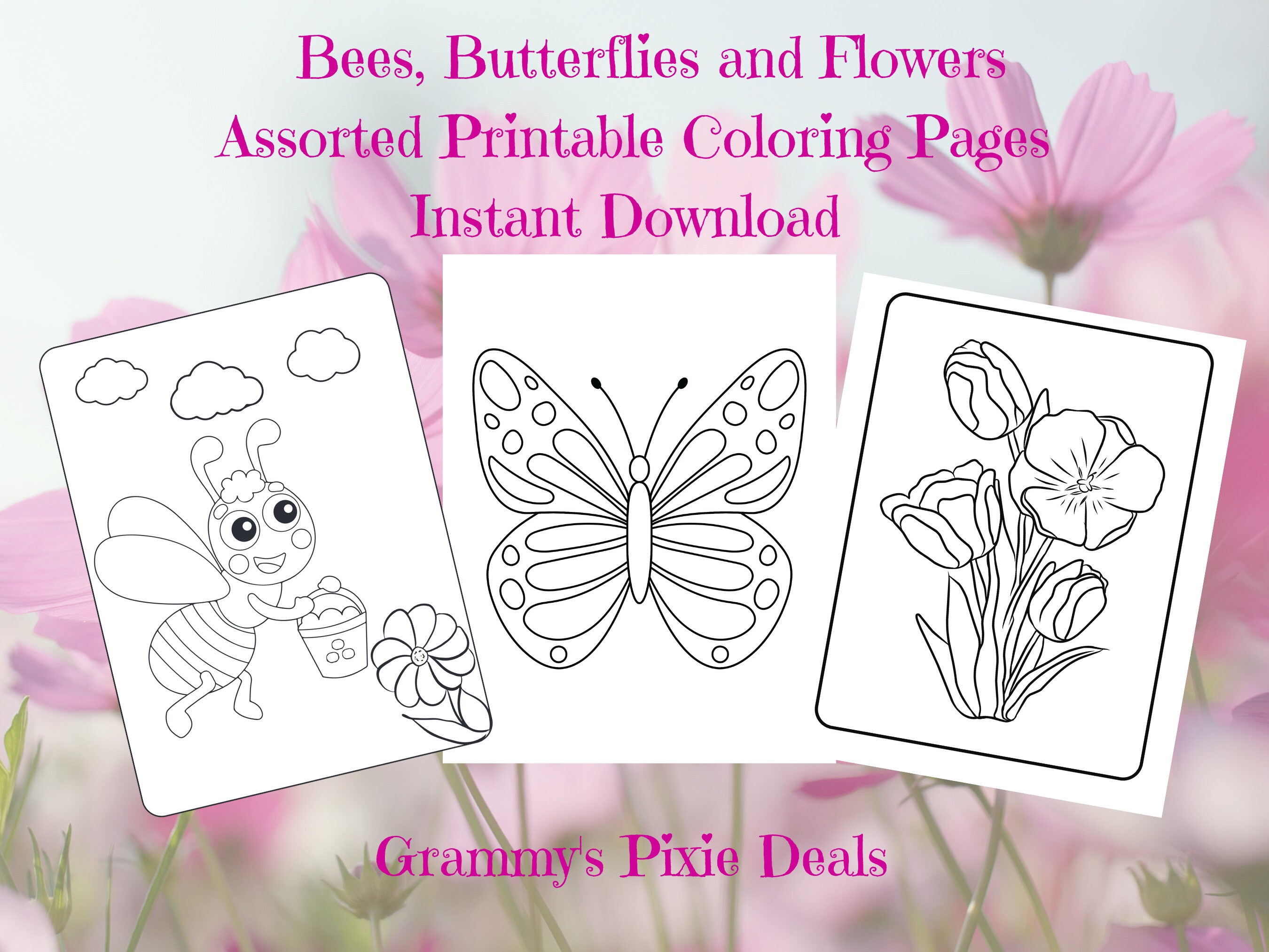 bees butterflies and flowers coloring pages60 printable etsy