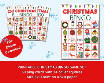Christmas Bingo Printable Game for Kids, 30 Bingo Cards, Children Christmas Party Game, Perfect for Classroom, Digital Download