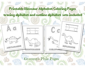 Alphabet Coloring Pages Dinosaur: ABC Printable (Digital Download)