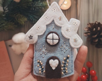 Winter witch cottage decor, Felt ornament, Handmade, Country house decor, Yule, Winter solstice ornament.