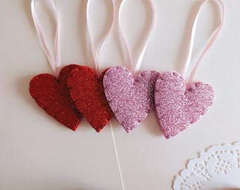 Hanging Love Hearts decors, Set of 4 Valentine's Day decorations, Felt hearts, Home decor