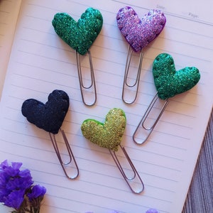 Glitter Heart Clip, Planner Clip, bookmark, Kids Party favor bag, Stationery, Placeholder, Gift for teachers, Stocking Stuffers, Mother's Day image 1