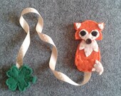Bookmark with Fox, Ribbon and Clover - Felt bookmark - Handmade creation - 