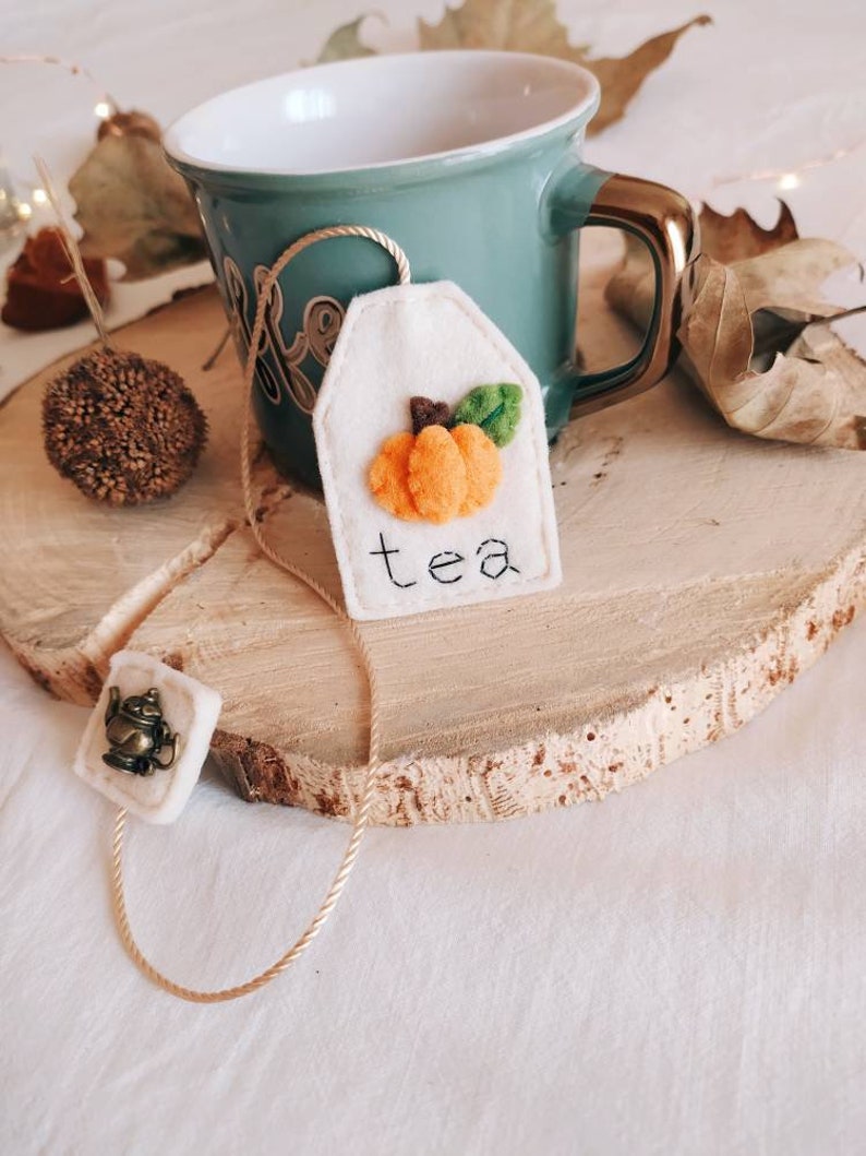 Felt Tea bag bookmark with Pumpkin Autumnal bookmark Halloween gift image 5