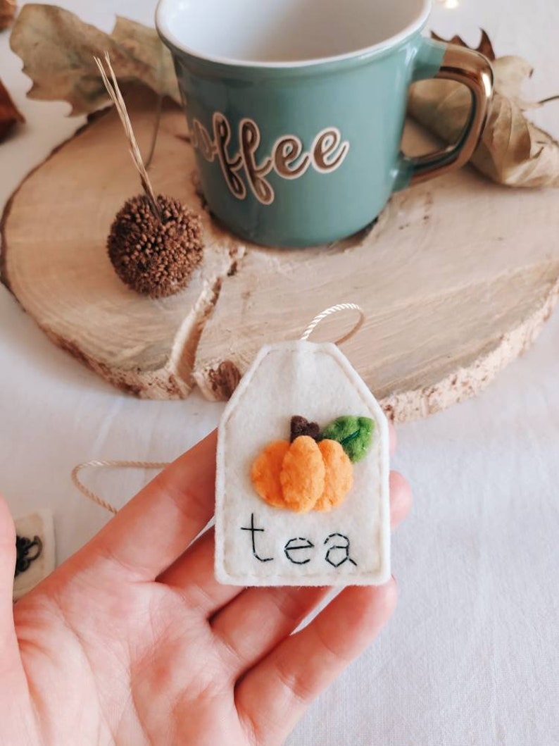 Felt Tea bag bookmark with Pumpkin Autumnal bookmark Halloween gift image 7