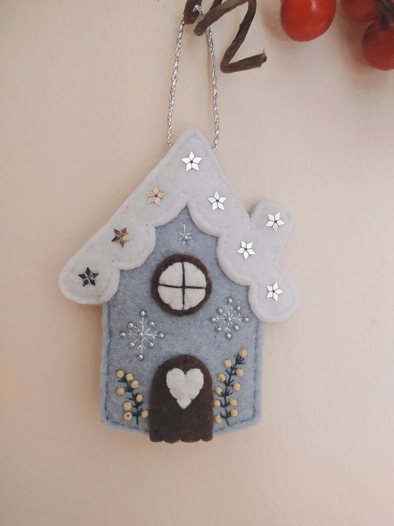 Winter witch cottage decor, Felt ornament, Handmade, Country house decor, Yule, Winter solstice ornament. image 2