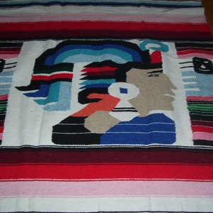Handmade Mayan Aztec Figure Rug Central American South American Aztec Rug Maya Rug Wall Hanging Throw 50.5x90 inches