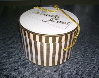 Vintage Round Hat Box Gold White Stripes 6x9 inches