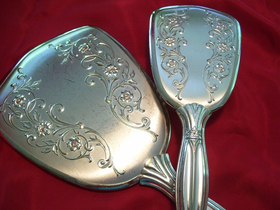 Hand Mirror And Brush Set Metal Vintage Brush Set Metal Hand Mirror Vintage
