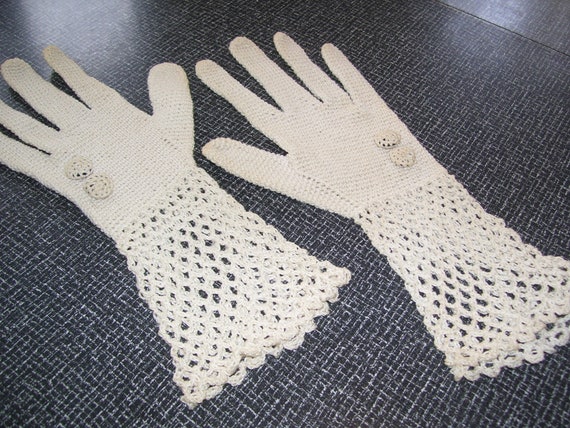 Crocheted Gloves Dress Gloves Cream Vintage - image 7