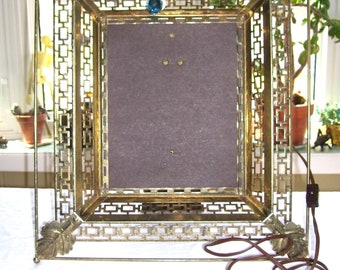 Metal Filigree Light Up Picture Frame 15.25x17.5 inches Vintage