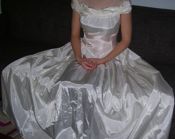White Satin Wedding Dress Prom Dress Basque Waist Sleeveless Etsy