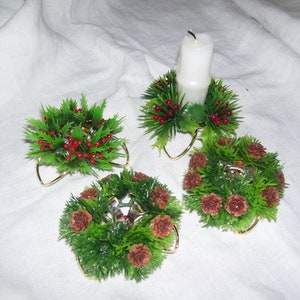 4 Christmas Holly Candleholders Kitschy Christmas Plastic Metal