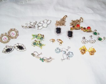 Lot of 13 Clip On Screw Back Earrings Vintage