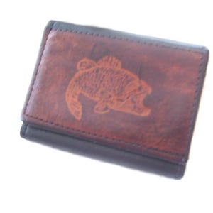 Hand Tooled Leather Fish Wallet Billfold Trifold
