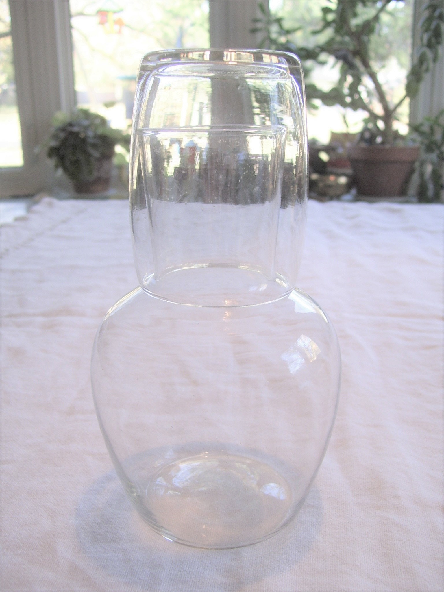 Clear Glass Tumble up Bedside Water Carafe Vintage 