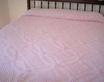 Pink Chenille Bedspread Full 87x96 inches Vintage