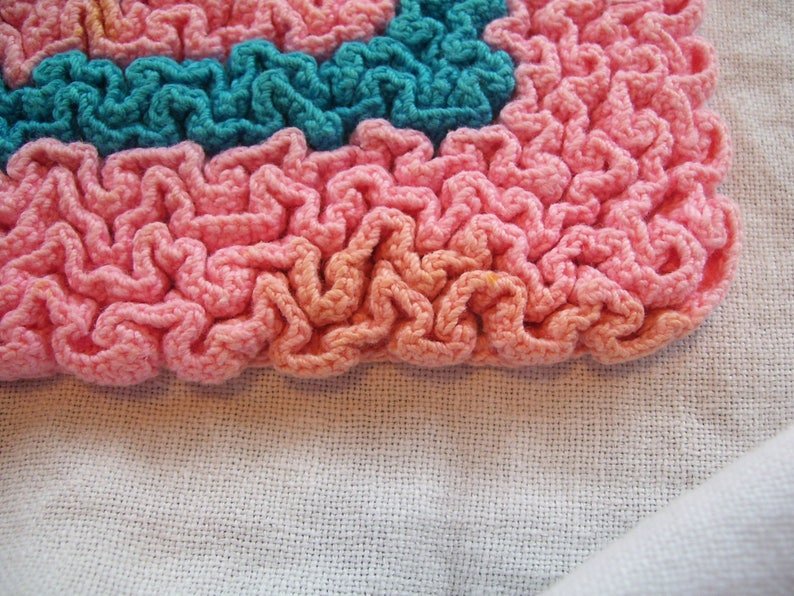 Pink Pot Holder Crocheted Pot Holders Pink and Aqua Set of 2 CLEAN Vintage