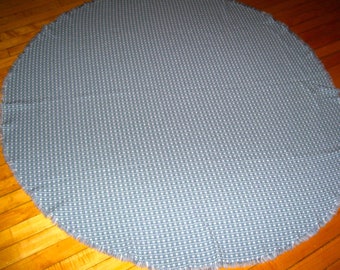 Pale Blue Homespun Tablecloth Round Oval Reversible 52x56 inches  Vintage
