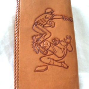 Cartera de cuero con herramientas Bifold Tema de béisbol 4x7.25 pulgadas Vintage
