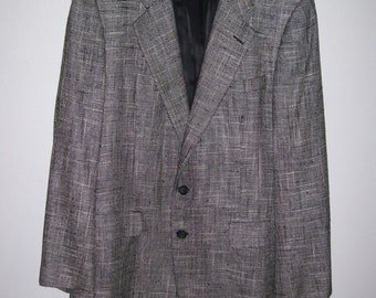 80s Vintage Woven Silk Sport Coat Black and White Single Breasted CLEAN Hickey Freeman 40/42
