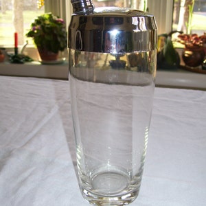 Clear Glass and Chrome Cocktail Shaker with Cap 16oz Vintage