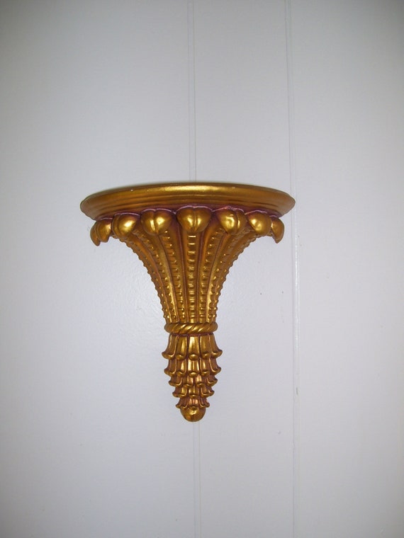 Mid Century Gold Wall Sconce Shelf Plaster Vintage Etsy