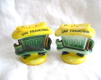 Souvenir San Francisco Cable Car Salt and Pepper Shakers Vintage