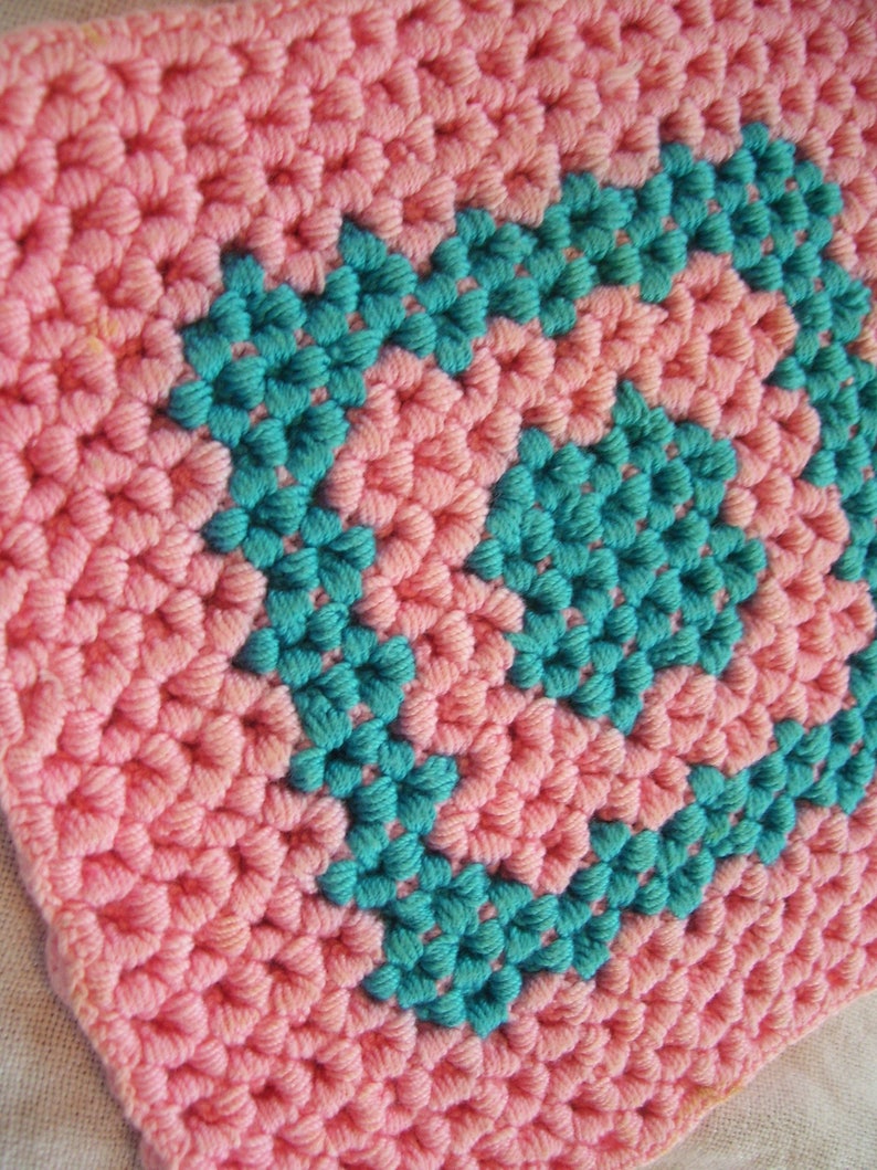 Pink Pot Holder Crocheted Pot Holders Pink and Aqua Set of 2 CLEAN Vintage