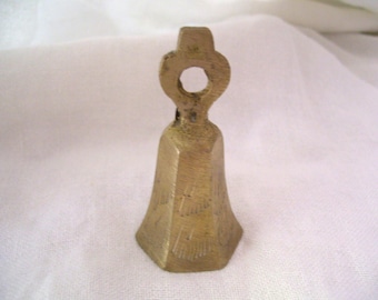Small Etched Brass Bell India 1.25x2.5 inches Vintage