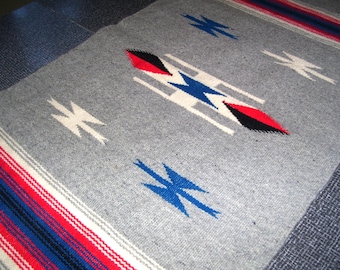 Handwoven Wool Rug Runner Southwestern Motif 19x42 inches