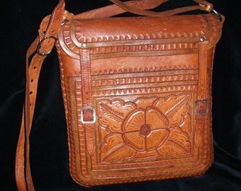 Tooled Leather Bag Crossbody or Shoulder Adjustable Strap Vintage