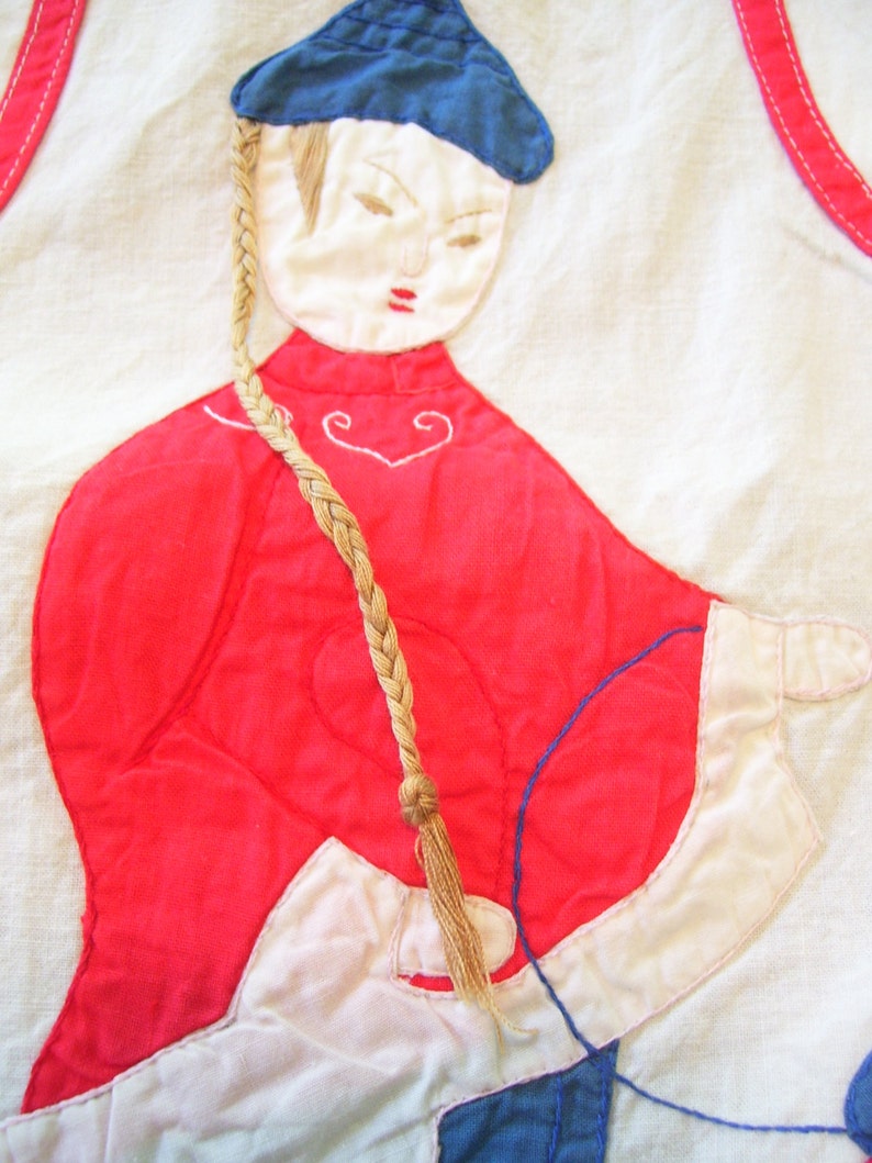 Muslin Apron Appliqued Apron Asian Apron Handmade Apron Vintage