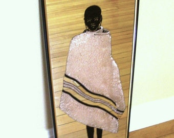 African Tribesman Mirror Reverse Painted African Decor 8x20 inches