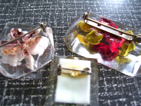 3 Bircraft Lucite Brooches Lucite Pins Embedded F… - image 5