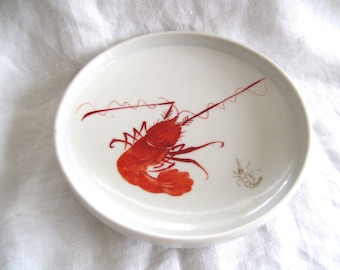 Lobster Prawn Shrimp Plate Japan Ceramic 7.5 inches Vintage