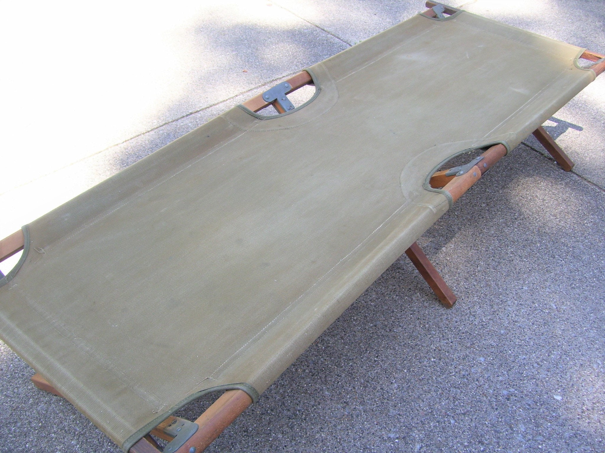 Military Cot Wood and Canvas Cot Green Canvas Cot Folding Cot