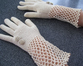 Crocheted Gloves Dress Gloves Cream Vintage