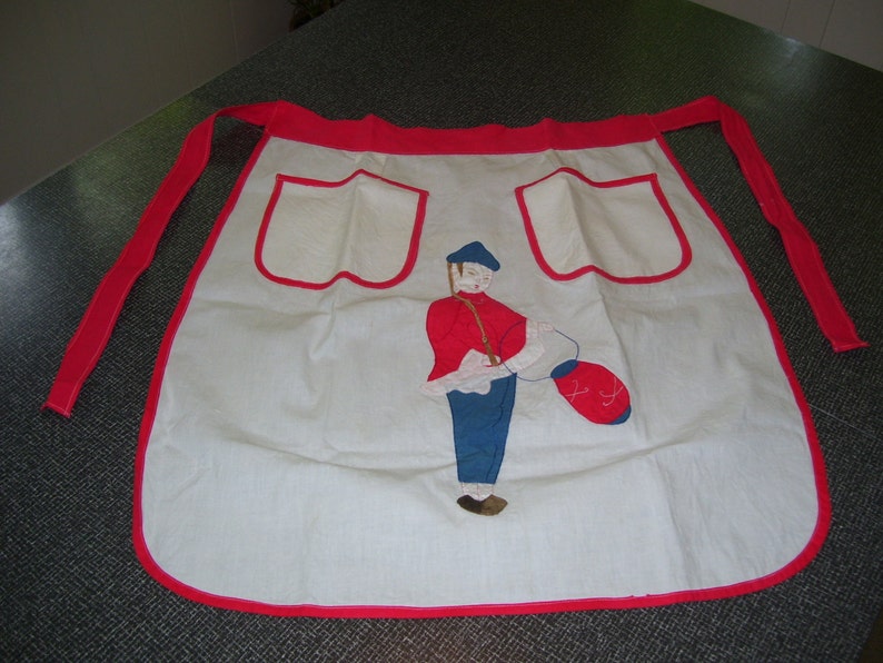 Muslin Apron Appliqued Apron Asian Apron Handmade Apron Vintage