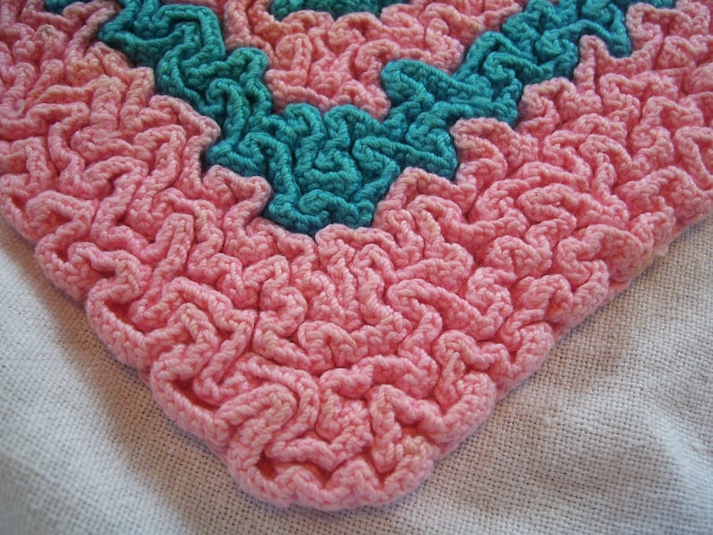 Pink Pot Holder Crocheted Pot Holders Pink and Aqua Set of 2 CLEAN Vintage