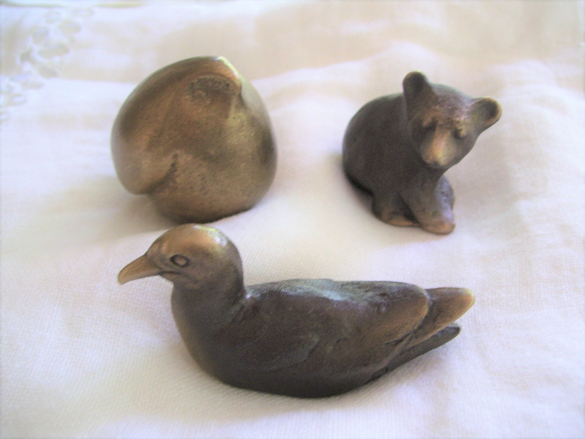 Small Solid Brass Animal Figurines Brass Duck Brass Bear Brass Etsy
