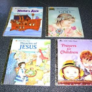 4 Religious Golden Books  Christian Golden Books Noah&#39;s Ark, Prayers for Children, Miracles of Jesus, Golden Book About God 1980s Vintage
