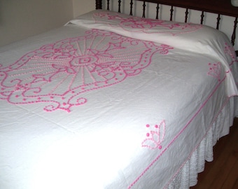 Summer Weight Pink Chenille Bedspread 76x99 inches Twin or Full Vintage