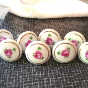 8 Floral Ceramic Drawer Pulls Ceramic Porcelain Drawer Knobs 1.25 inches  Vintage